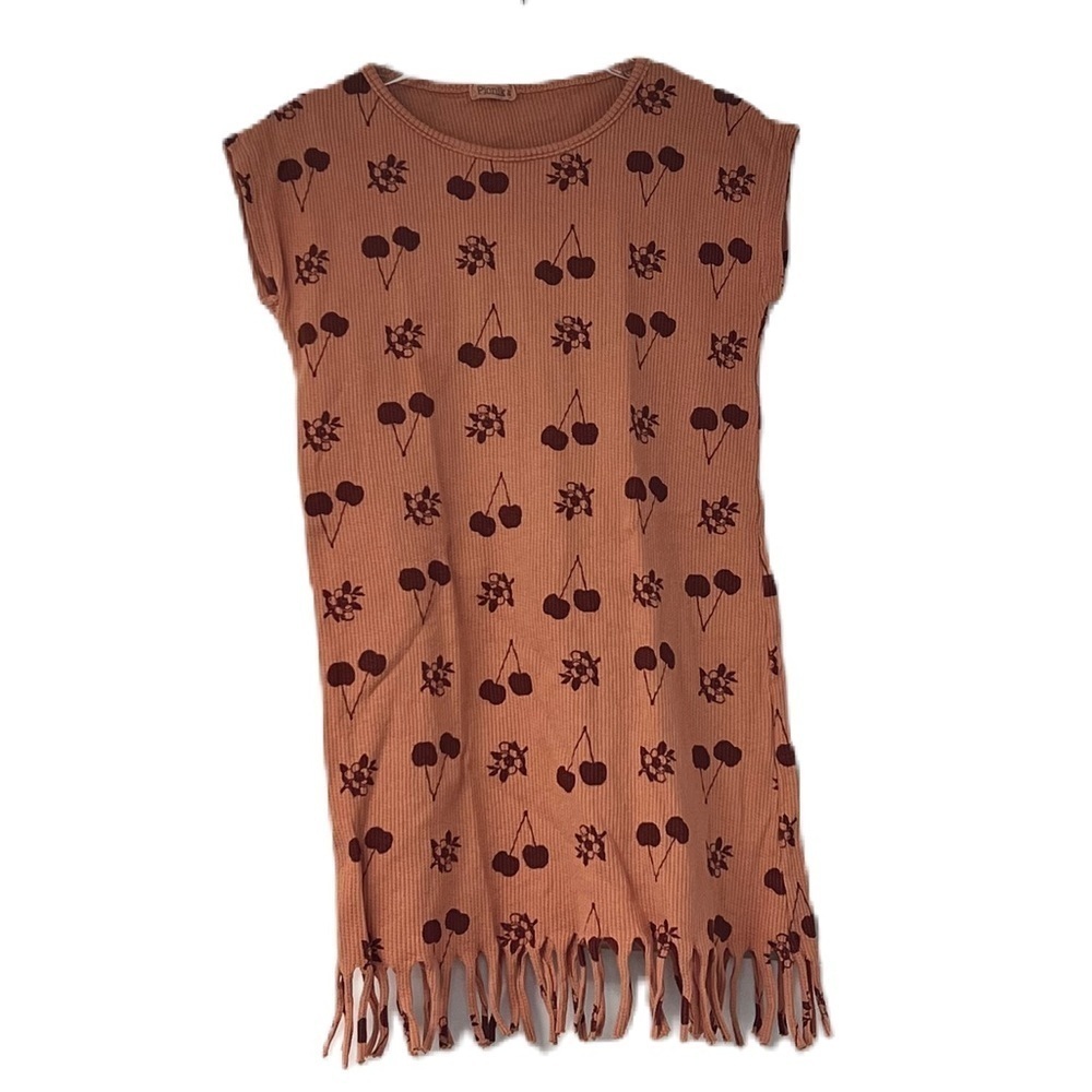 Picnik girls boho peach fringe floral cherry sleeveless lghtwght dress 3 years